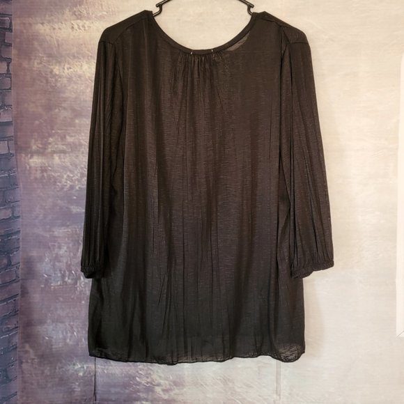 Black Boho Blouse Faded Glory New! Size Large - Picture 2 of 4